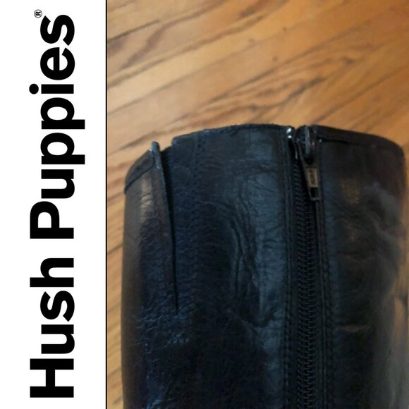 Hush Puppies Black leather boot high wedge heel brass buckle & ankle strap 8.5 - Picture 9 of 10
